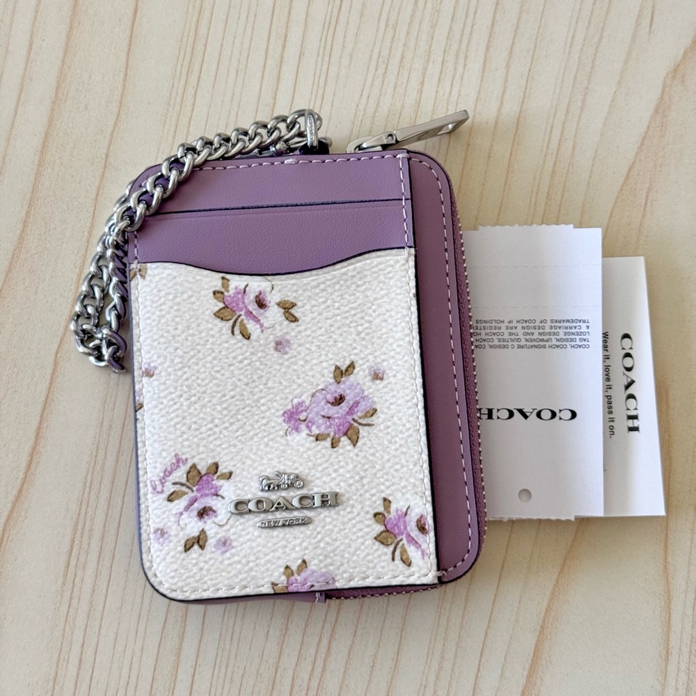 COACH CAU43 Zip Card Case In Signature Canvas & Leather Floral Print